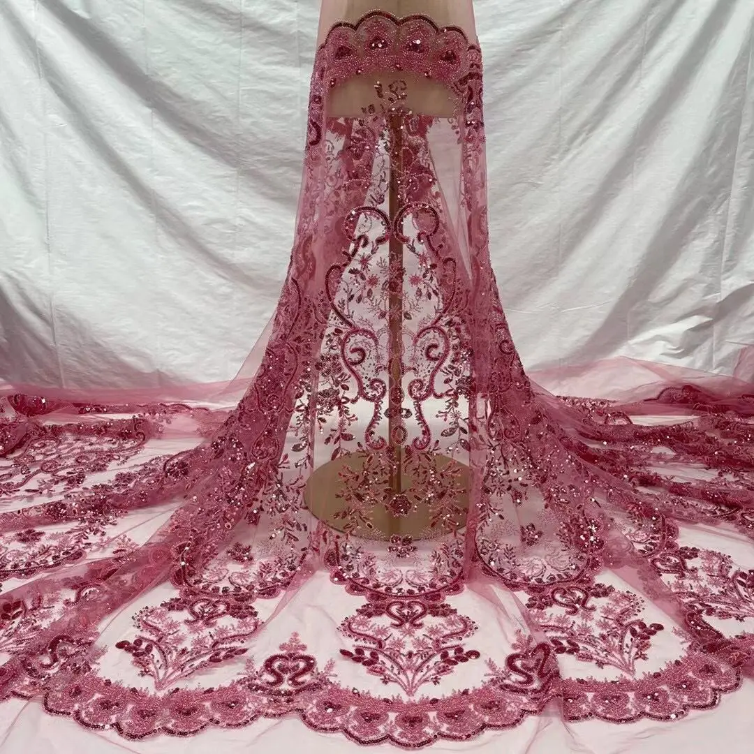 Розовая нигерийская сетчатая кружевная ткань 2022 французская для невесты