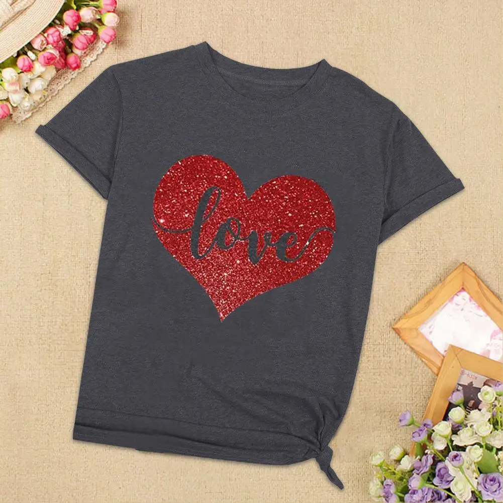

Casual Top Comfy Dark Grey Soft Heart Print T-shirts Top for Men Women Summer T-shirts Couple T-shirts
