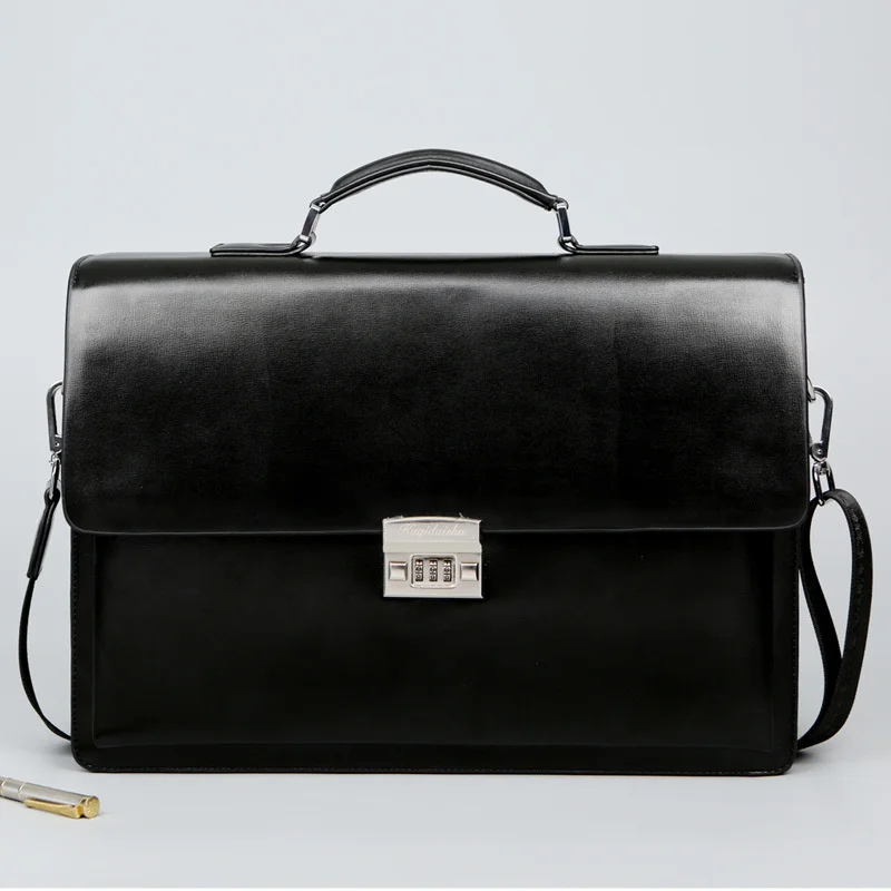 New Male Single Shoulder Handbag Briefcase Bring Password Lock Computer genuine leather laptop messenger office bags for men