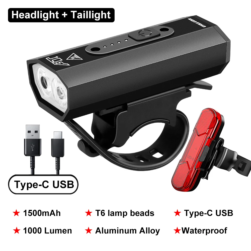 

1500mAh Bike Front Lamp T6LED USB Rechargeable Bike Headlight Super Bright Front Light Cycling Flashlight Bicycle Accessories