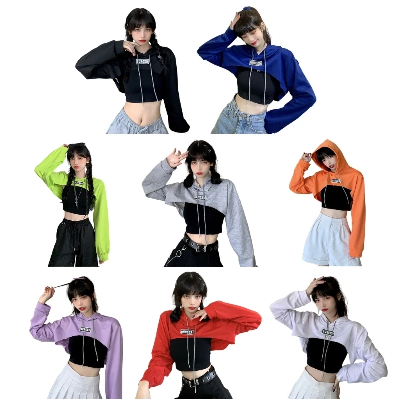 

Long Sleeve Pullover Crop Top Sweatshirts Hoodie Cropped Top Hoodie Cute Cut-Out Pullover for Women girl Hip-Hop Wear L5YB