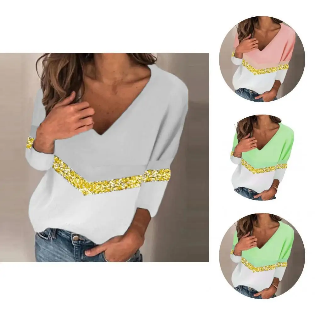 

Women Shirt Shiny Sequins Lightweight Wear-resistant Spring Shirt Top for Home