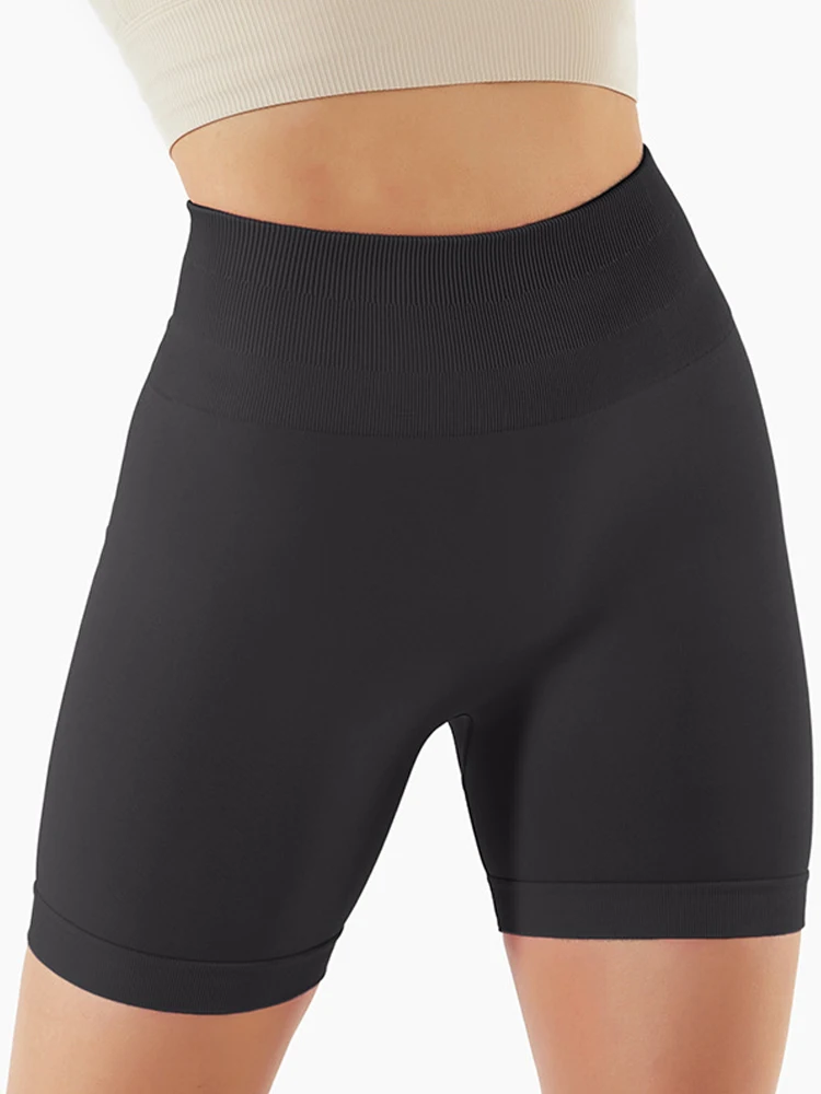 Seamless Yoga Shorts Women's Ribbed Ruched Butt Lifting Sports Shorts Leggings Workout High Waist Tummy Control Fitness Pants