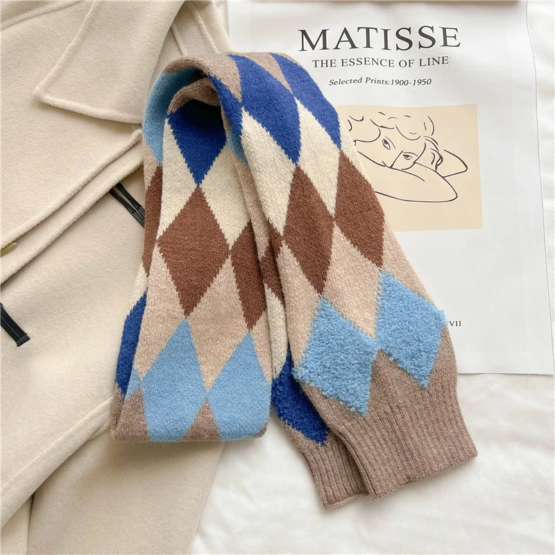 

Fashion Warm Cotton Kntted Neck Women Scarf Winter Elastic Woolen Yarn Soft Plaid Scarves for Grils Bufanda Foulard 2022 New