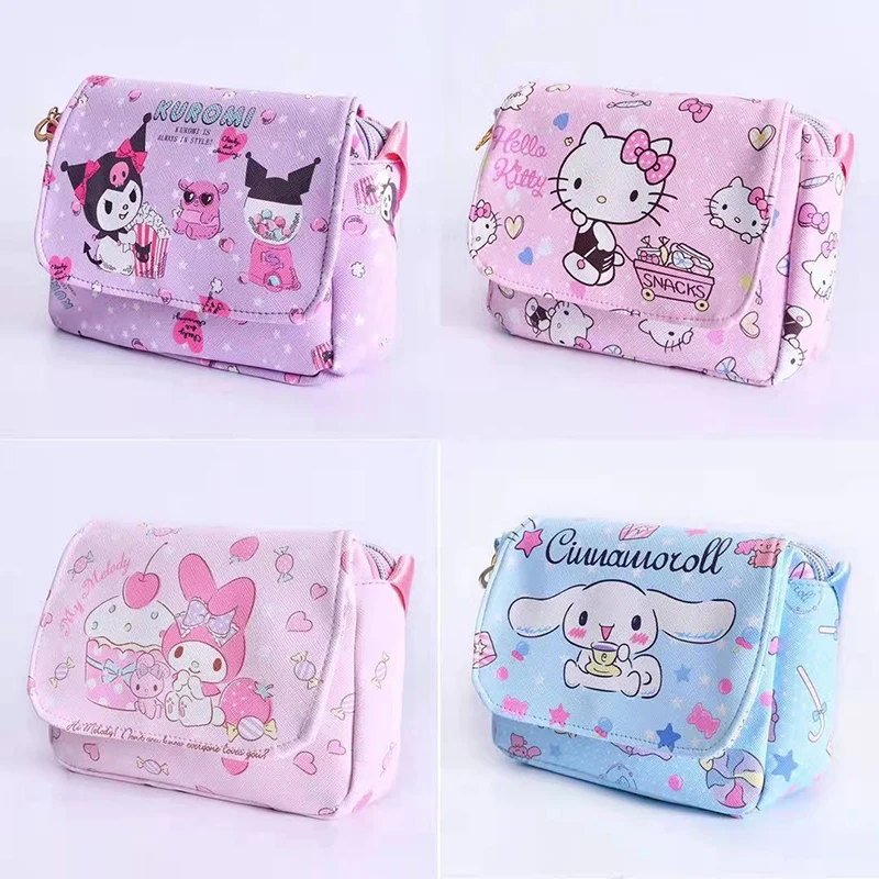 

Fashion Kawaii Sanrio Bag Anime Cartoon Hello Kitty Kuromi Cinnamoroll Storage Bag My Melody Pu Kids Shoulder Bags For Girl Gift
