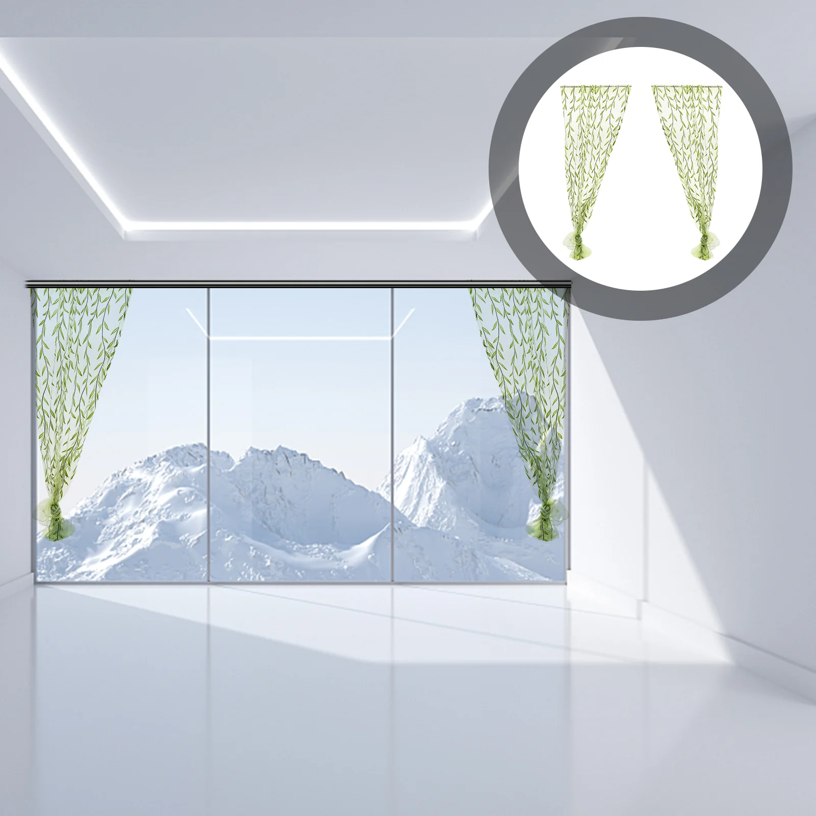 

Curtain Window Curtains Voile Sheer Tulle Panel Willow Transparent Leaf Embroidered Drapes Screen Green Room Panels Sheers