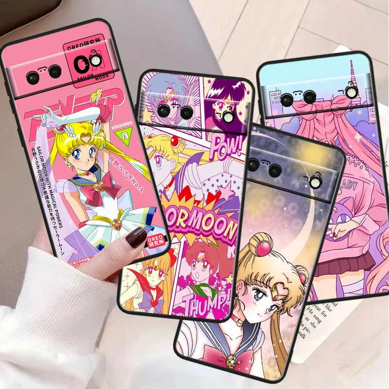 

Anime Sailor Moon Shockproof Cover For Google Pixel 8 7A 6A 5A 5 4 4A XL Pro 5G Black Phone Case Soft Fundas Capa Phone Case