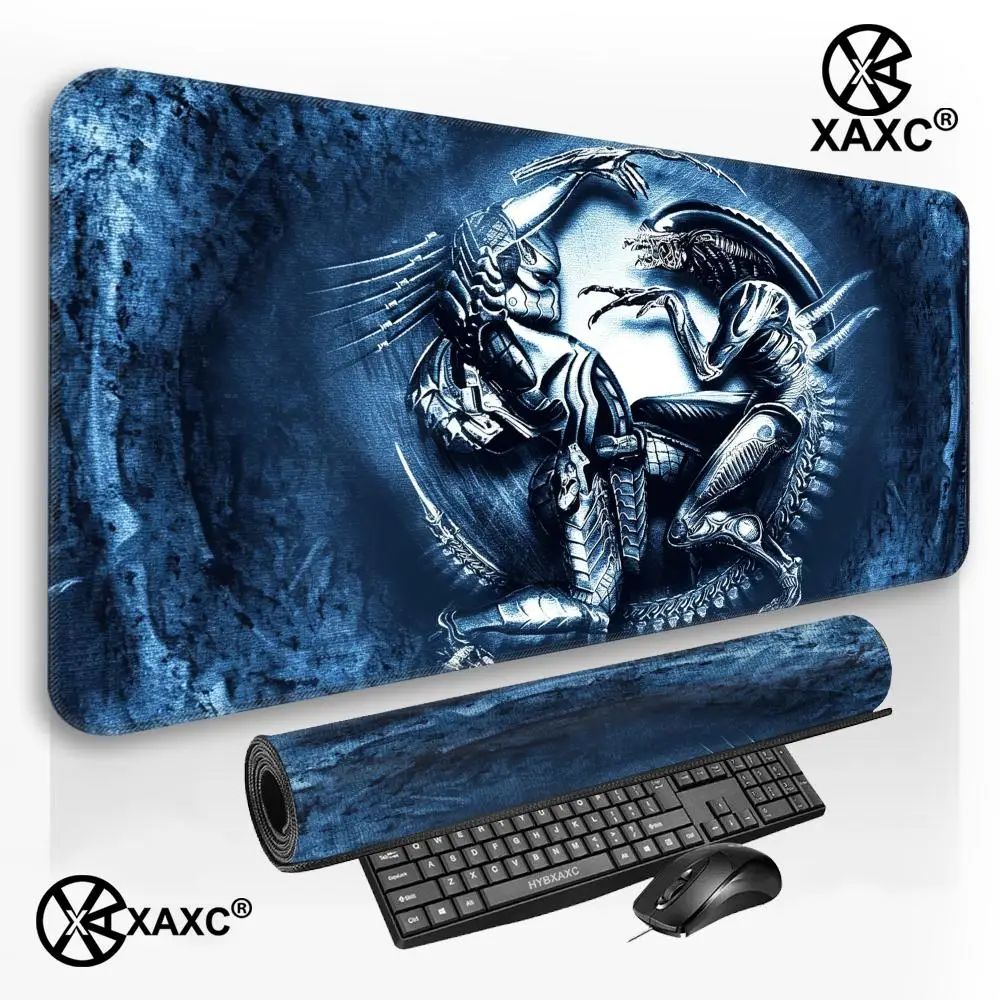 Фото Игровой коврик для мыши A-Alien vs P-Predator XXL, коврик для стола в стиле хоррор-фантастики, нескользящая резиновая основа, коврик для клавиатуры с фиксирующим краем HYBXXC №4