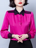 embroidered women shirts blouses peter pan collar ruffle long sleeve blouse women button silk ladies tops 2022 clothes for women