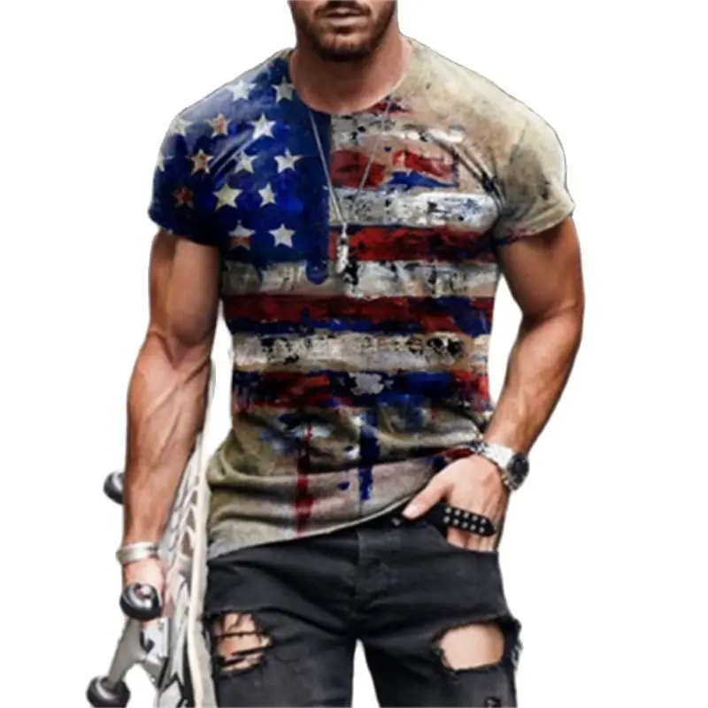 

Summer new men's casual round-neck short-sleeve digital print fitting pullover men's 3D T-shirt