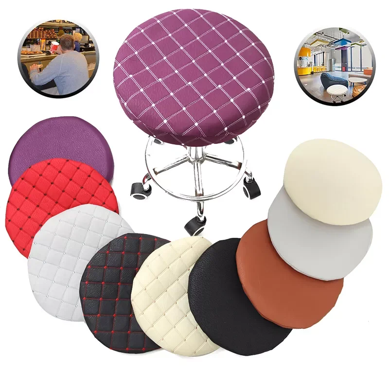 

Round Chair Cover Bar Stool Solid Color Elastic Seat Protector Cotton Fabric Seat Chair Covers for Home Slipcovers