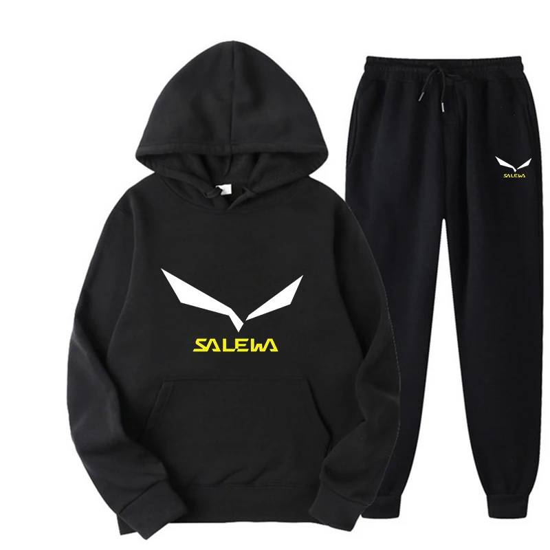 

2022 New Brand SALEWA Printed Sportswear Men 16 Colors Warm Two Pieces Set Loose Hoodie Sweatshirt + Pants Set Hoodie Jogging
