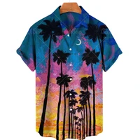 2022 mens shirt summer new tops fashion hawaiian shirt casual tree leaf print short sleeve lapel slim beachwear travel blouses