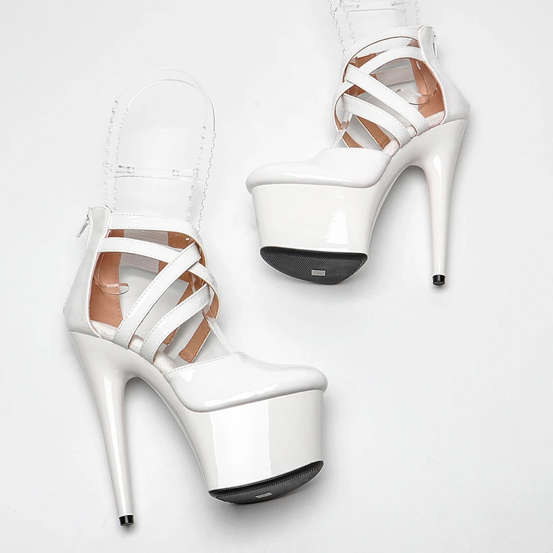 Leecabe 17CM/7Inch Patent PU Women's Platform Sandals  party High Heels Shoes Pole Dancing Shoes