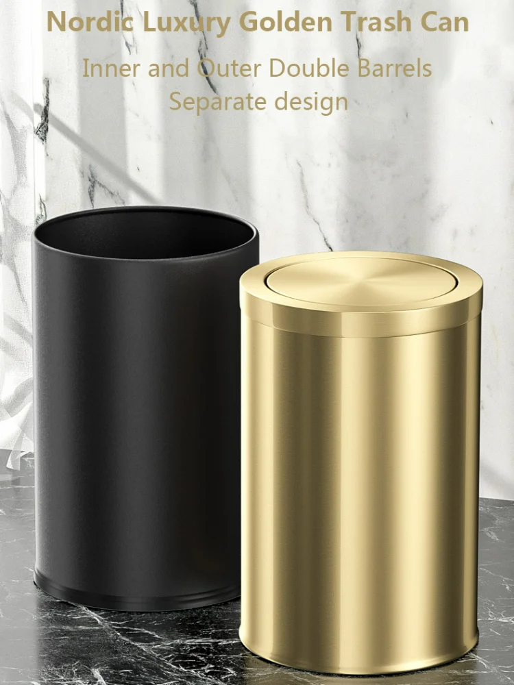 stainless steel trash can gold bathroom bedroom luxury home office trash bin kitchen cabinet storage poubelle storage bs50tc free global shipping