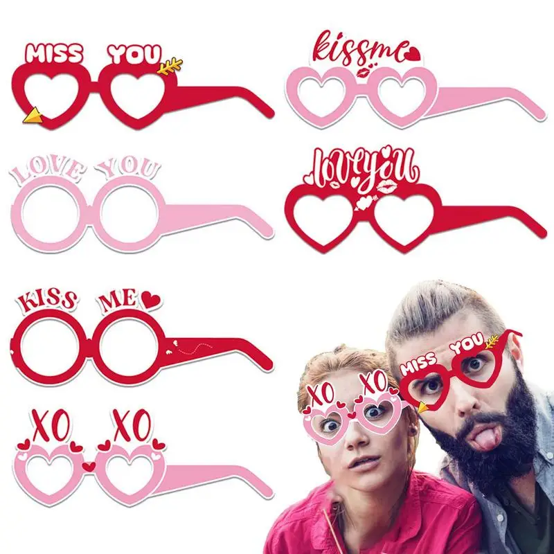 

Party Paper Eyeglasses 6pcs Comfortable Valentine's Day Glasses Set With Color Printing Pattern Interesting Birthday Party