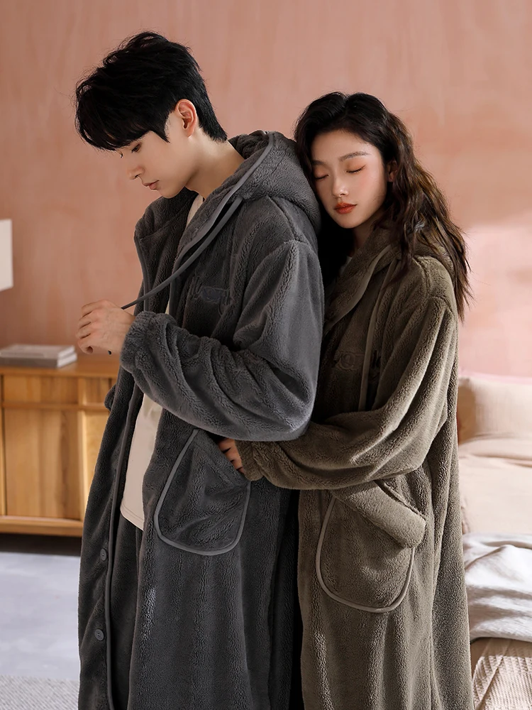 Пижамы для пар из кораллового флиса ночная рубашка осенне-зимняя утолщенная