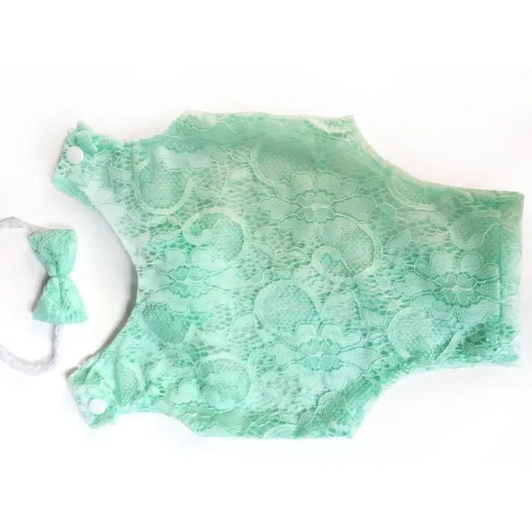 

Newborn Photography Props Baby Lace Romper Outfit Headband Photography Props Baby Girl Kids Bow Clothing Solid Color Costume