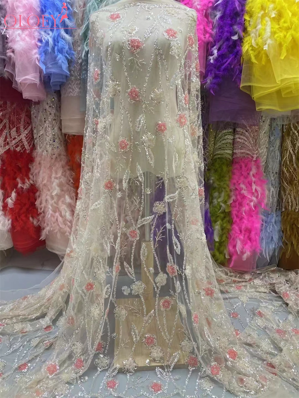 

High Quality Fashion French Embroidery Beaded Lace Fabric With Sequins African Nigerian Lace Fabric For Wedding Dress