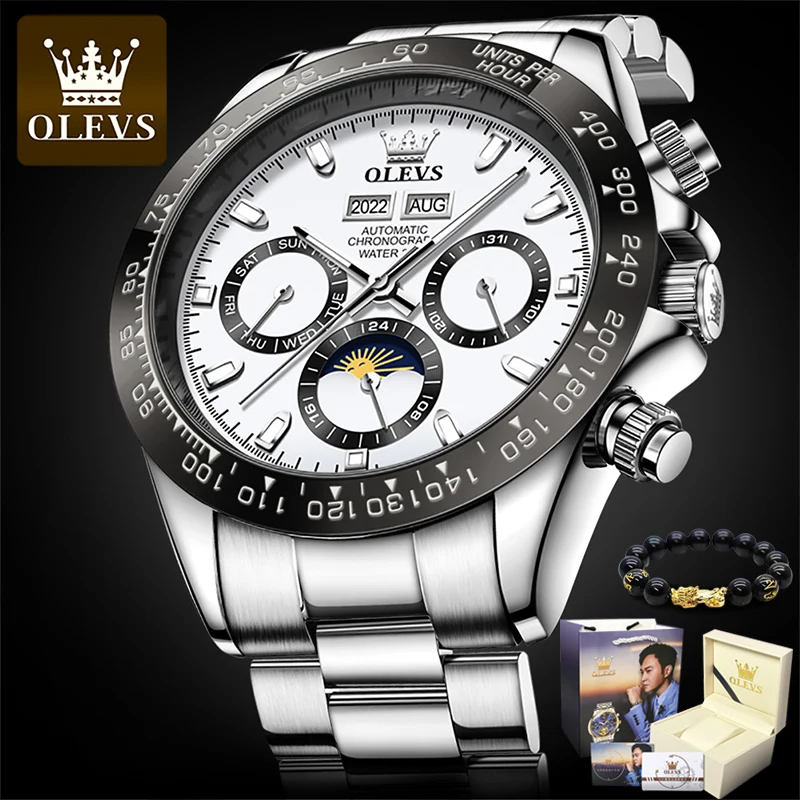 

OLEVS Business Mechanical Wristwatch For Men Automatic Full Steel Dive Week Year Chronograph Male Watches Reloj Hombre 2022