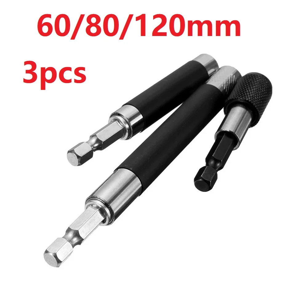 

3pcs 1/4 Hex Shank 60/80/120mm Screw Bit Holder Quick Release Magnetic Impact Screwdriver Set Socket Extension Bar Hand Tool