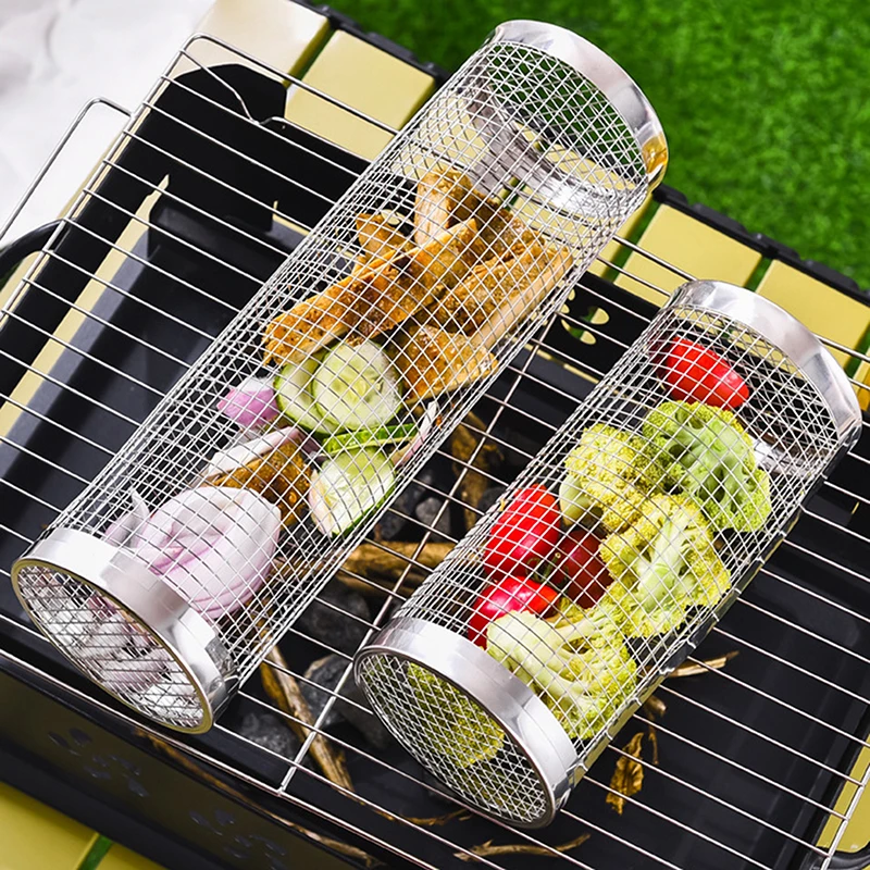 Корзина для гриля из нержавеющей стали портативная корзина барбекю вращающаяся