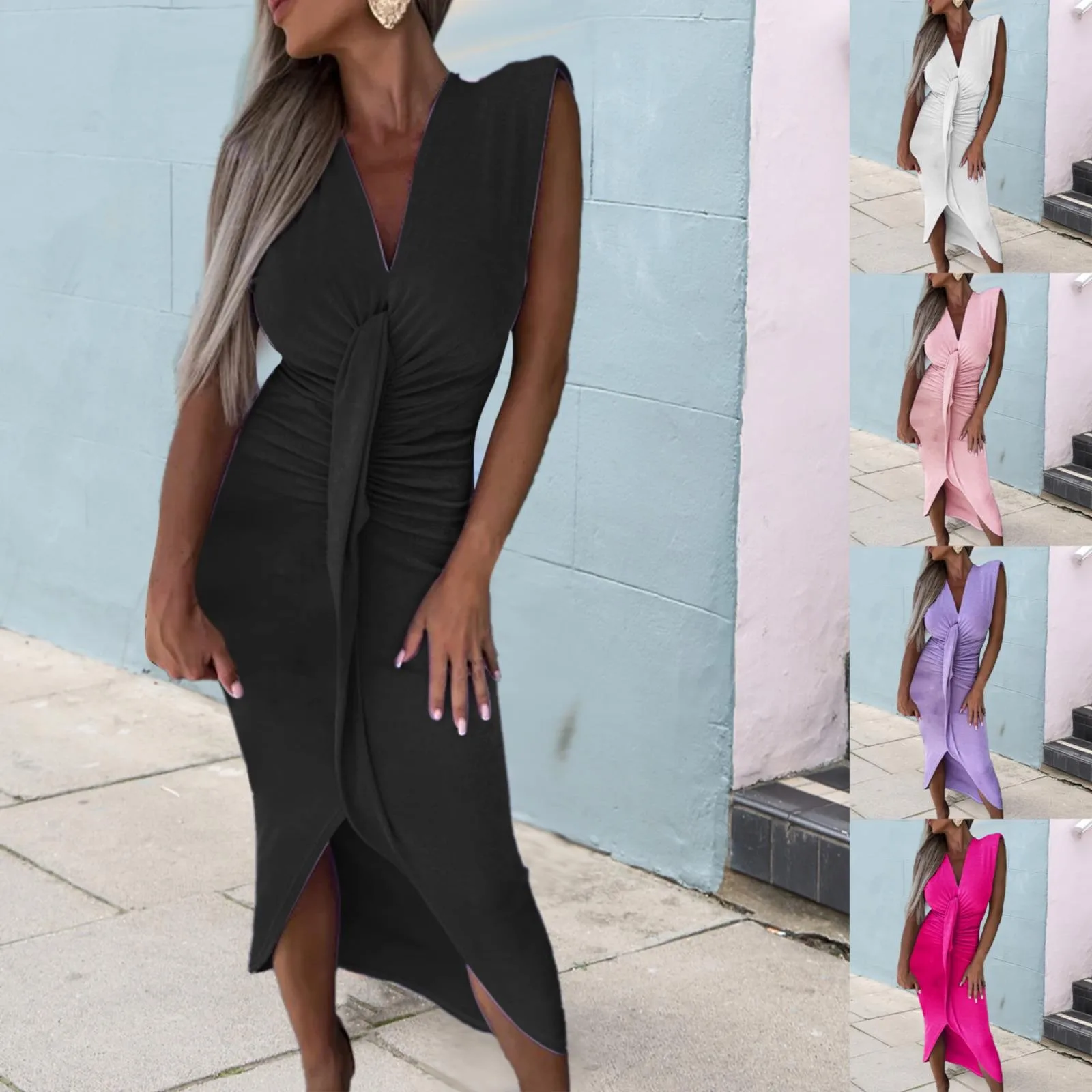 

Деловое платье в европейском и американском стиле, женские плиссированные платья с V-образным вырезом, летние сексуальные женские платья миди, повседневные платья