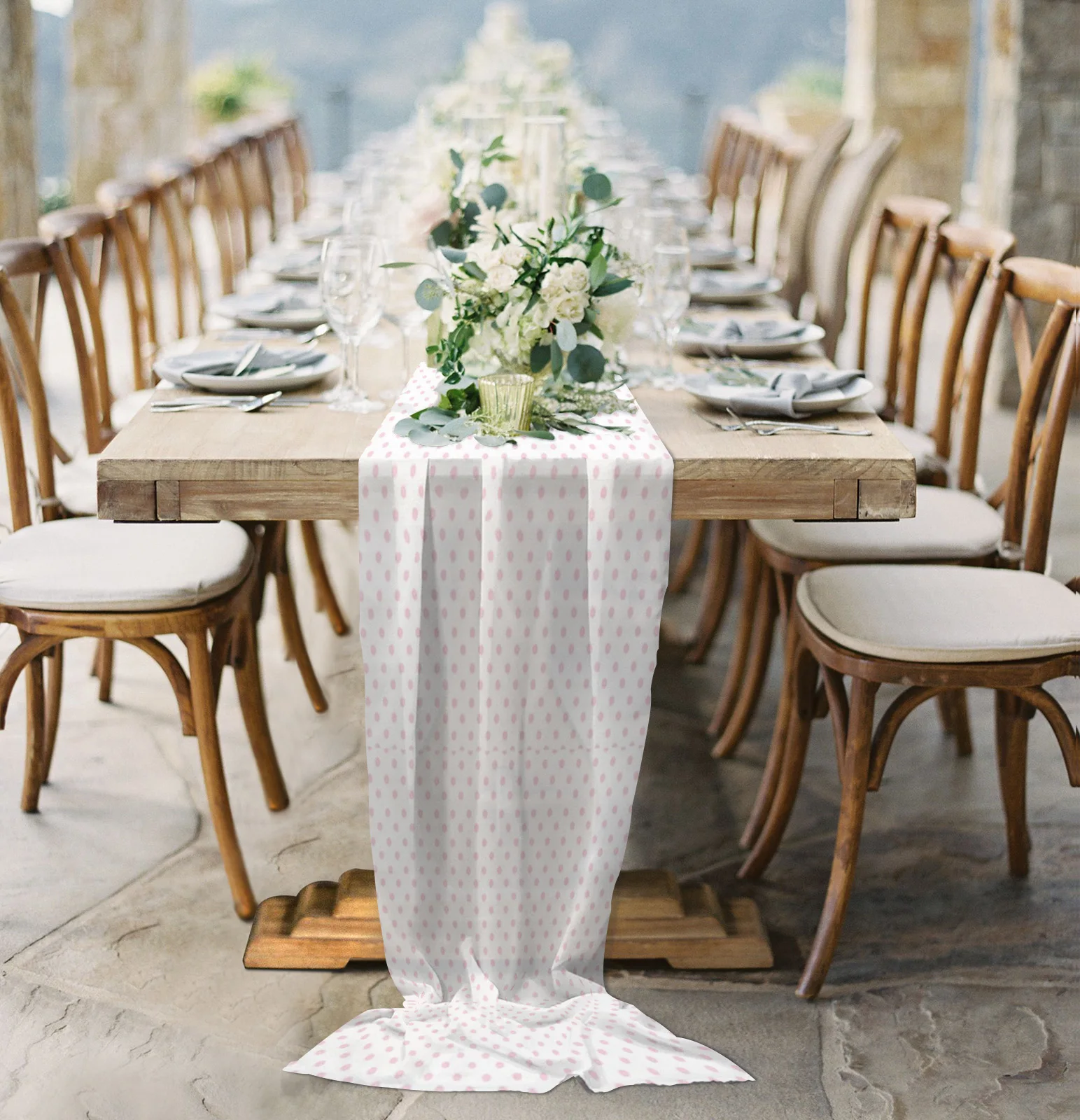 

Pink Polka Dot Circle Table Runner Sheer Chiffon Luxury Boho Wedding Party Birthday Gauze Tablecloth
