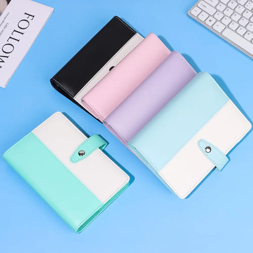 

New Stitching Color A6 6 Holes Notepad Cover PU Leather Ring Binder With Angle Guard With Buckle Notebook File Folder Gift
