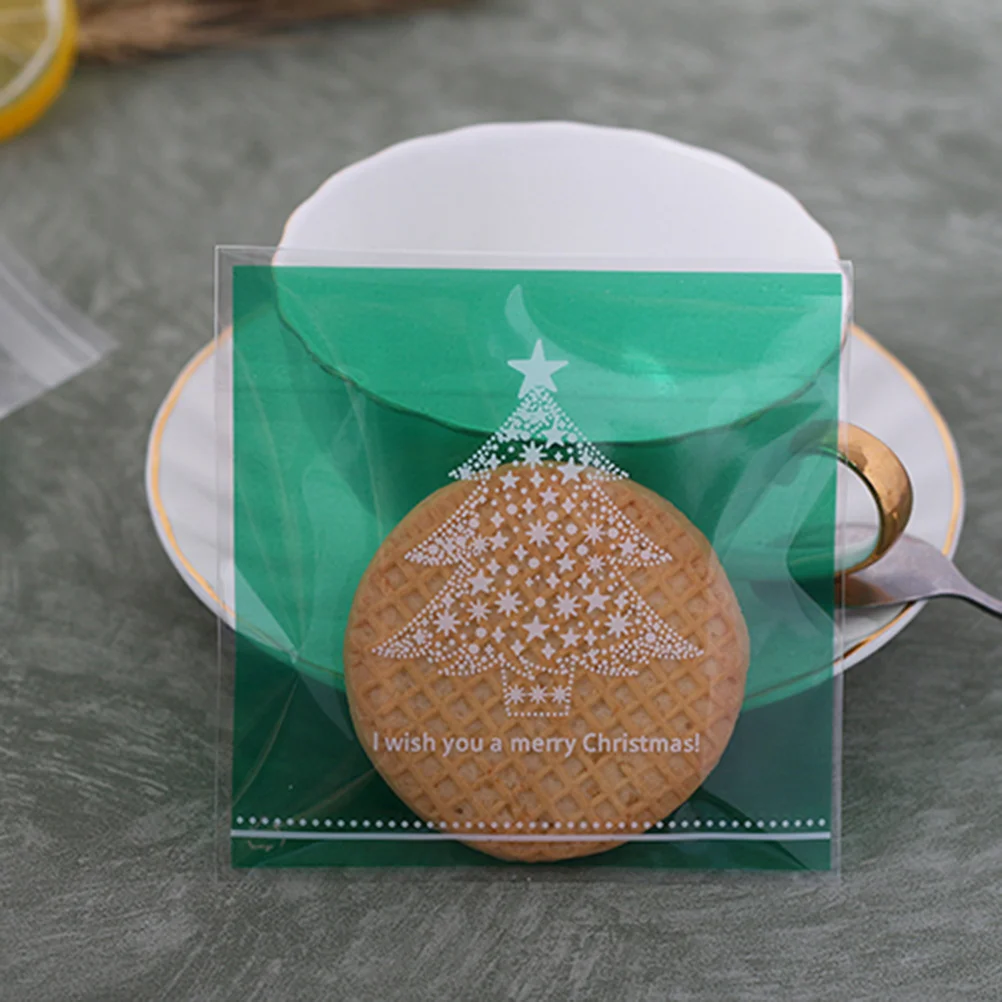 

Christmas Bags Tree Treat Biscuit Wrappers Cookie Cellophane Candy Gift Packing Disposable Self Adhesive Bakery Bag