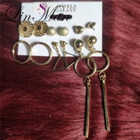 geometric golden earrings set pearl circle hoop drop earrings for women simple chain earrings ring gold color metal round hoop