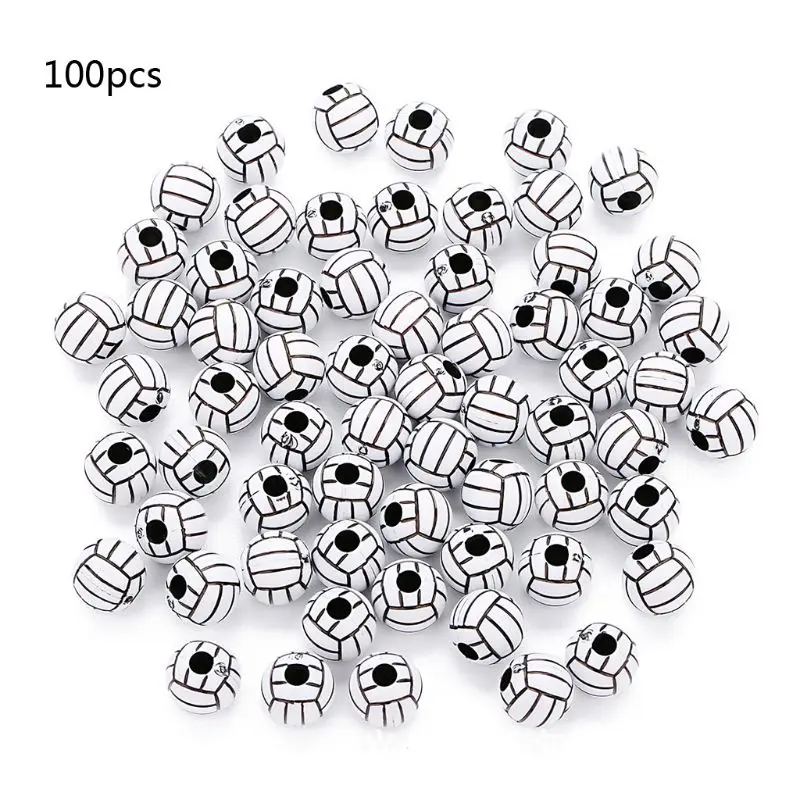 

100 Pcs White Volleyball Round Beads 12mm Sports Spacer Beads DIY Jewelry Making