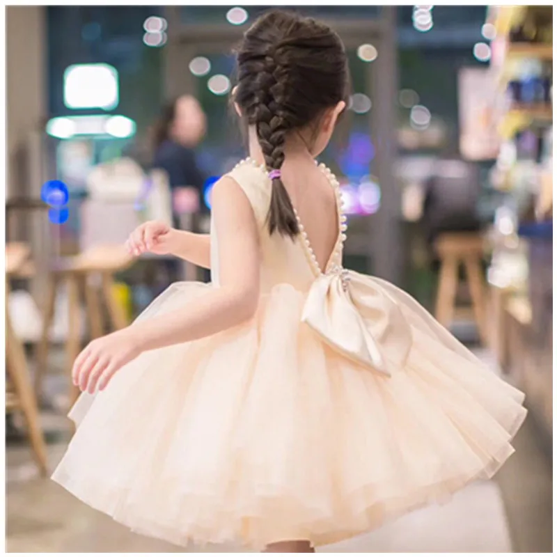 

2023 Summer Sequin Big Bow Baby Girl Dress 1st Birthday Party Wedding Dress For Girl Palace Princess Evening Dresses Kid Clothes