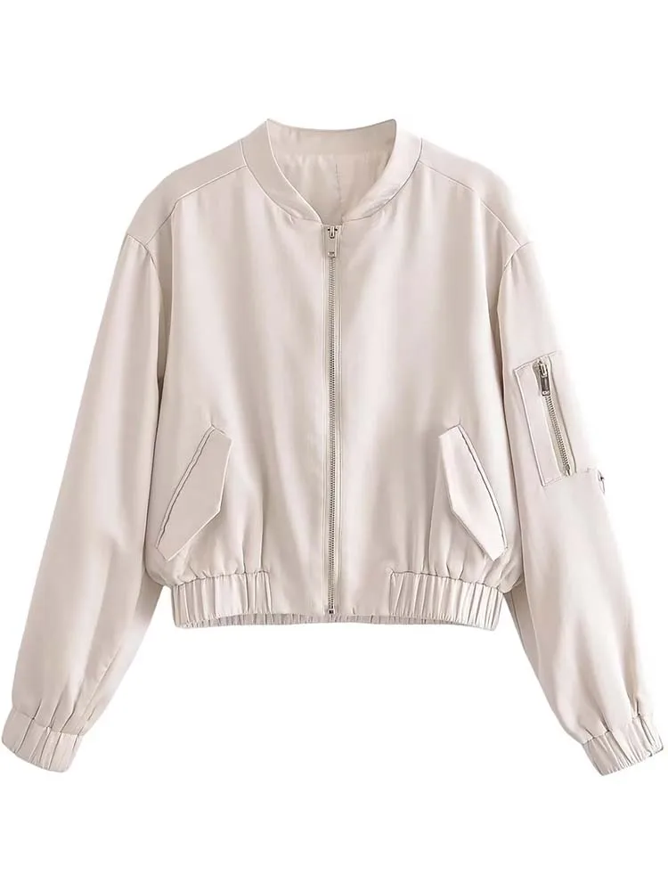 

Женская куртка-бомбер 2023, весенние куртки, Уличная Повседневная куртка, винтажная верхняя одежда на молнии с длинным рукавом, шикарные топы