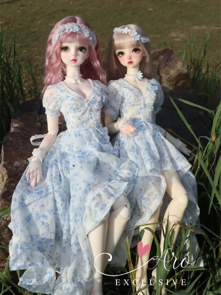 

BJD Doll Clothes Floral Dress For 1/6 1/4 1/3 BJD SD MSD MDD YOSD Doll Handmade Blue Dress Clothes Doll Accessories
