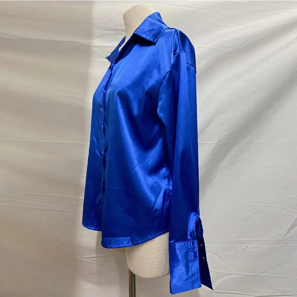 

Trendy Fashion Shirt Buttons Up Lightweight Elegant Shirt Smooth Faux Silk Fashion Shirt
