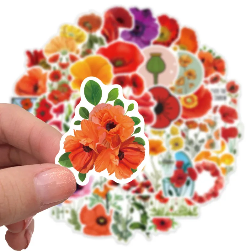 

10/30/50/100PCS Cartoon Cherry Poppy Flower Stickers Aesthetic Plant Stickers Scrapbook Toys Diy Phone Laptop Decal Stickers