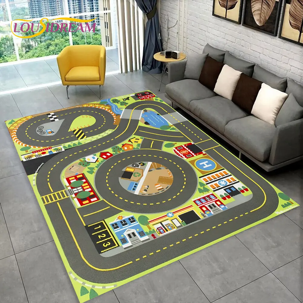 

Child Playmat Highway Simulated City Traffic Playroom Area Rug,Carpet for Home Living Room Bedroom Sofa ,kids Non-slip Floor Mat