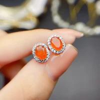 natural mexican fire opal earrings sterling silver womens stud earrings oval 5x7mm natural genuine gemstone studs