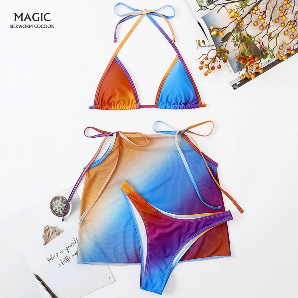 

Women Bikini 2022 New High Waist Swimwear Sexy Beachwear Swimsuit Bathing Suit 3-Piece Set Dress Halter Plus Size Girl Swimsuits