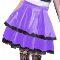 high waist women skirt gothic aesthetic skirts pleated skirt new sexy women bright leather lace trim double layer skirts