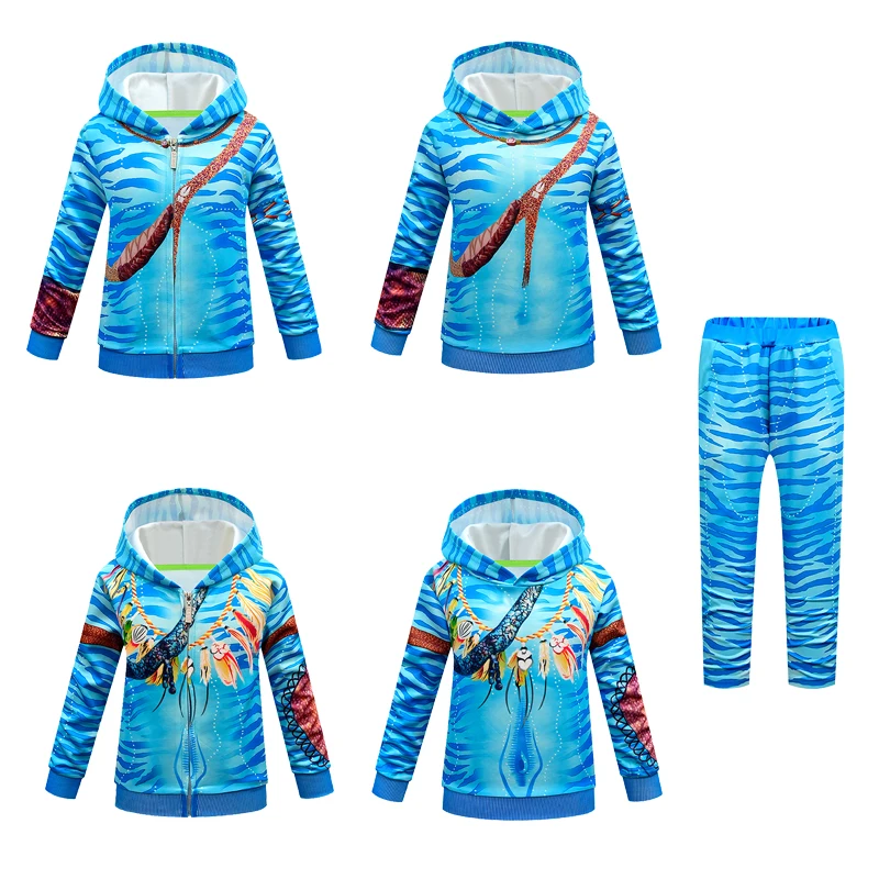

Avatars Cosplay Costume Kids Alien Boys Girls The Way of Water Christmas Child Zipper Hoodie Pants Halloween Masquerade Party