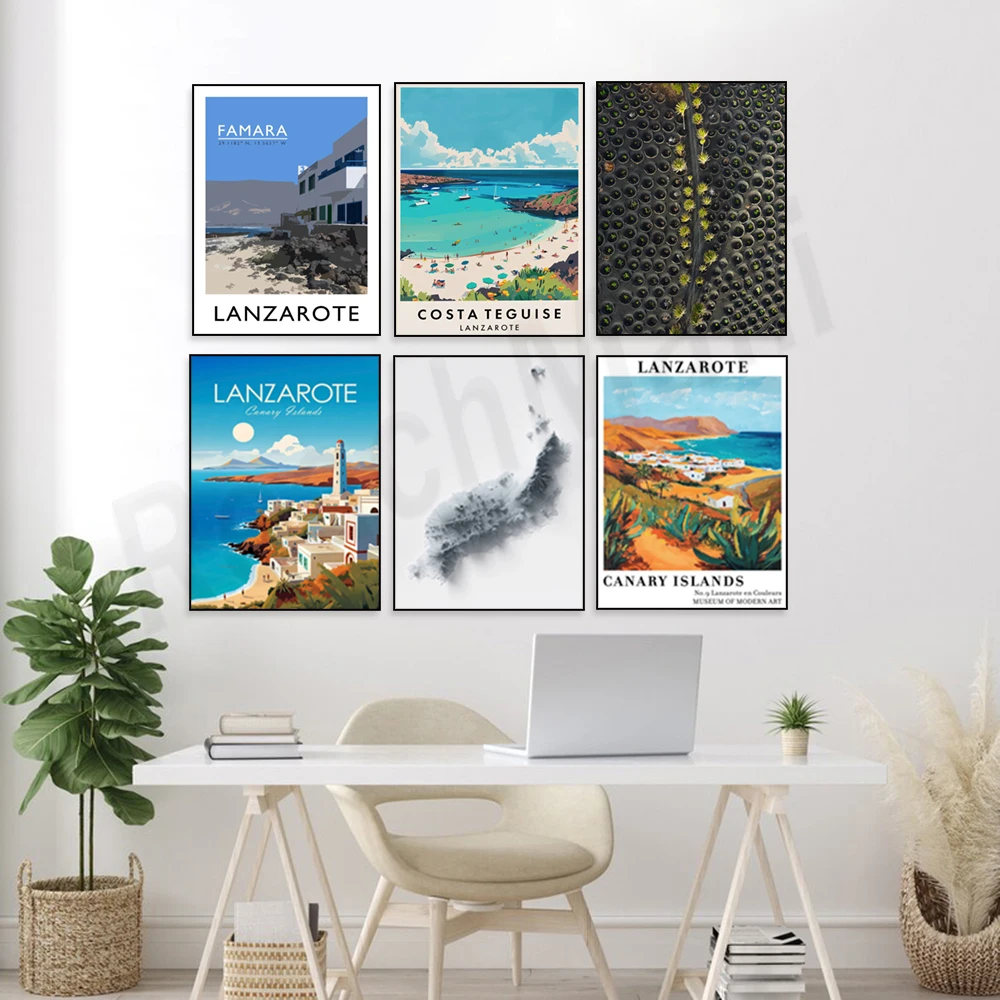 Фото Lanzarote, Испания, виноградники Timanfaya, пляж Famara, Канарские острова, Costa Teguise, принт туристического плаката карты Lanzarote №4