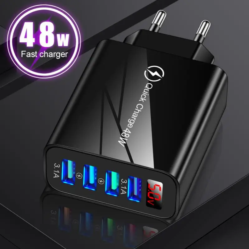 

Usb Charger Travel Charging Plug Adapter Fast Charging Portable Power Banks 4usb Display Charger Chargers Wall Charger