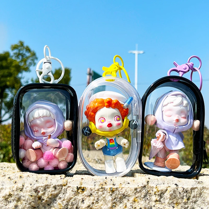 Portable Transparent PVC Mystery Box Organizer Box Keychain Chain Bag Mystery Toy Storage Boxes for Doll Toy Zipper Pouch