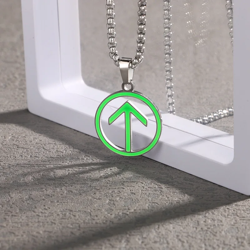 

Creative Health Code Green Arrow Pendant Necklace for Women Men Hip Hop Stainless Steel Chain Necklaces Trendy Jewelry Gifts