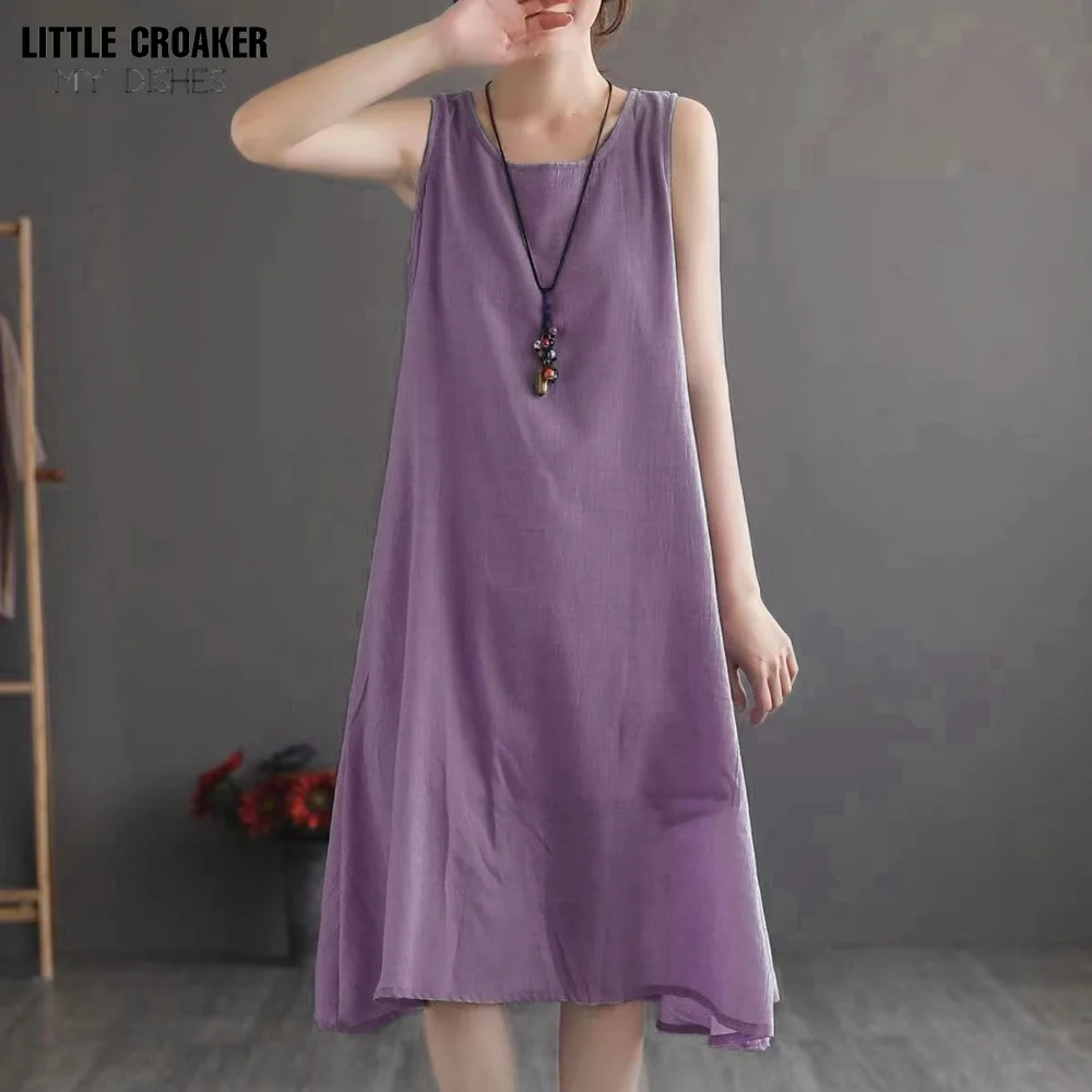 

Cotton and Linen Sleeveless Dress for Women In The Summer of 2023 with A Loose and Slimming Tank Top Skirt