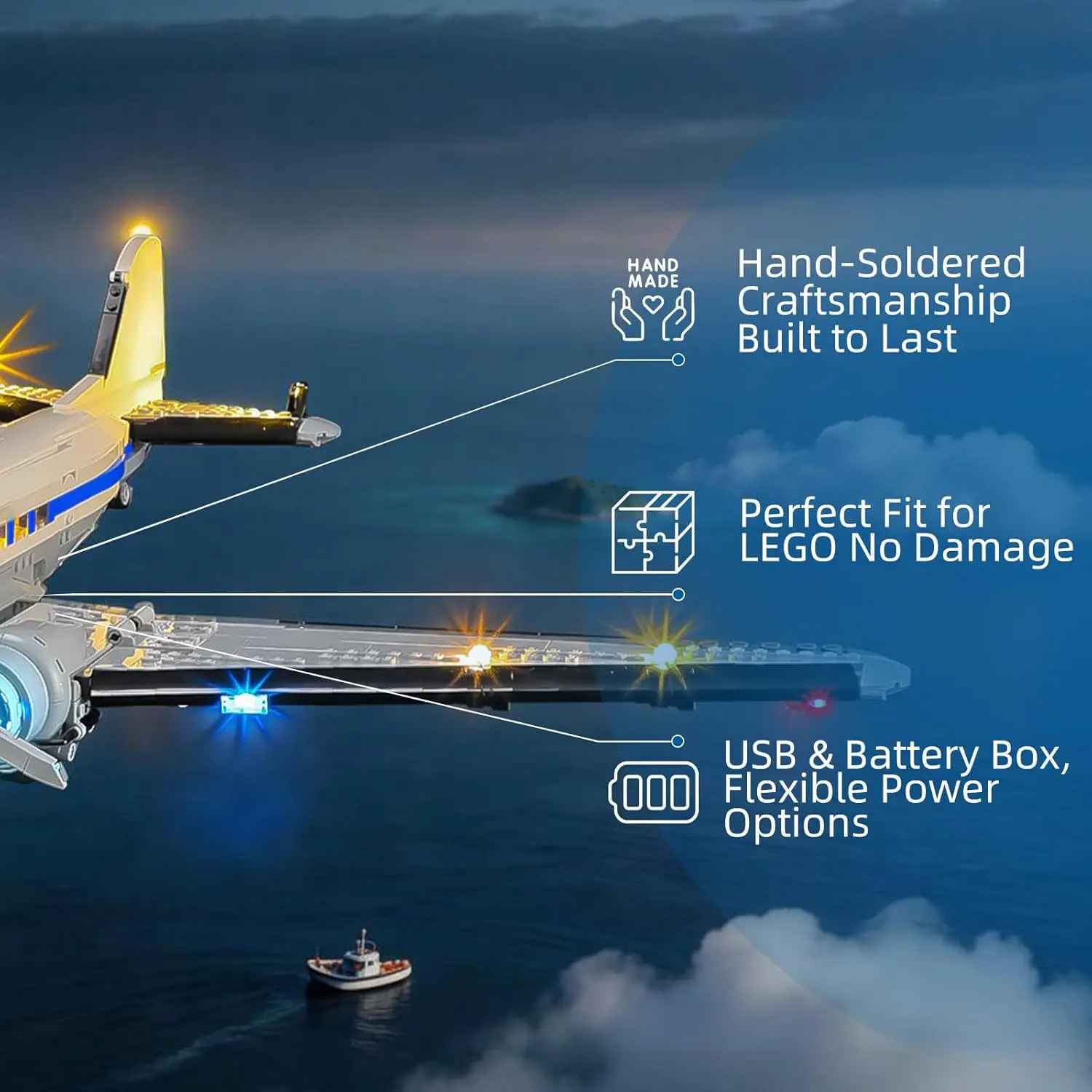 Фото Светодиодный аксессуарный светильник HPROSPER (без модели) для LEGO 11378-Douglas ™   DC-3 ™   Скрытая проводка для легкой установки на авиалайнерах Pan American Airways №4