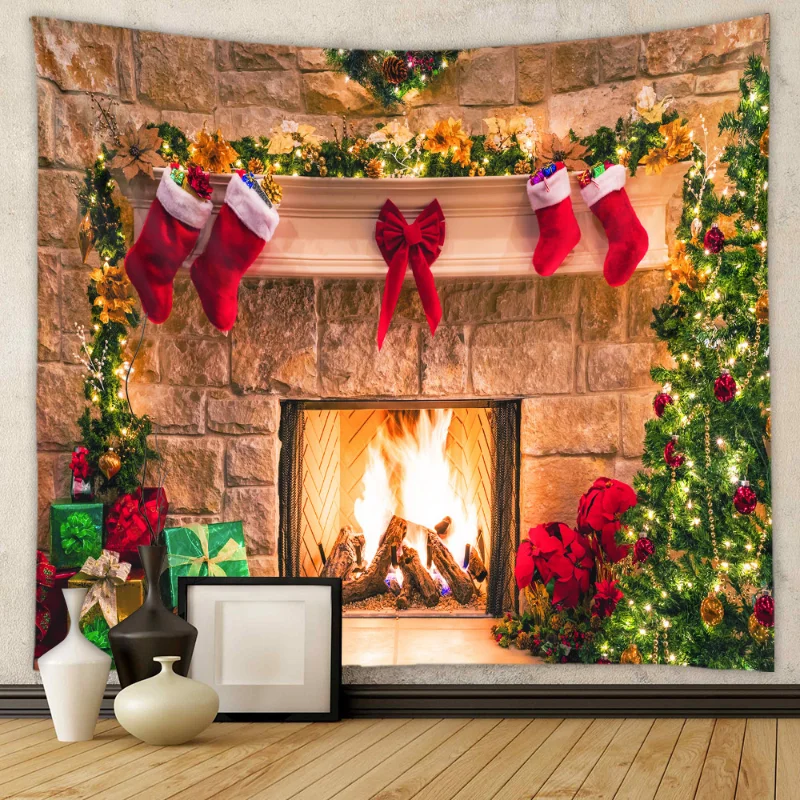 

Merry Christmas Tapestry Wall Hanging Decor Farmhouse Christmas Tree Fireplace Tapestries Christmas Gifts Living Room Decoration