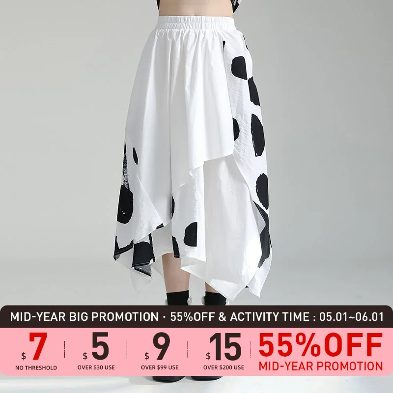 

Leorlax Original design Japanese dot irregular contrast color layers elastic waist skirt Big swing mid-lengthaWord skirt summer